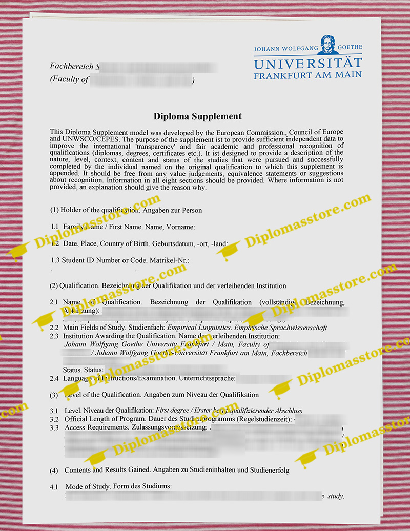 Goethe-Universität transcript, Goethe-Universität diploma supplement,
