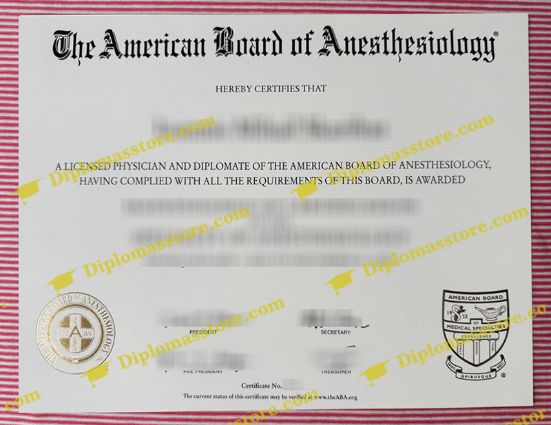 American Board of Anesthesiology certificate, ABA certificate,