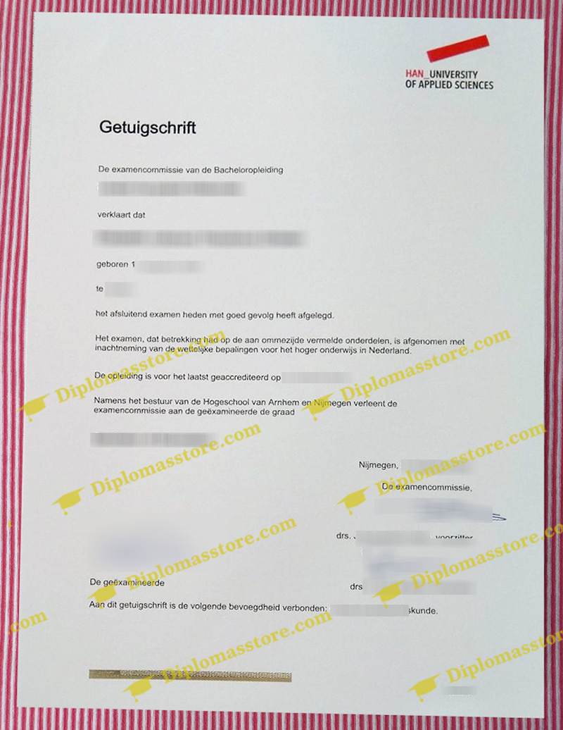 HAN University getuigschrift, HAN University diploma,
