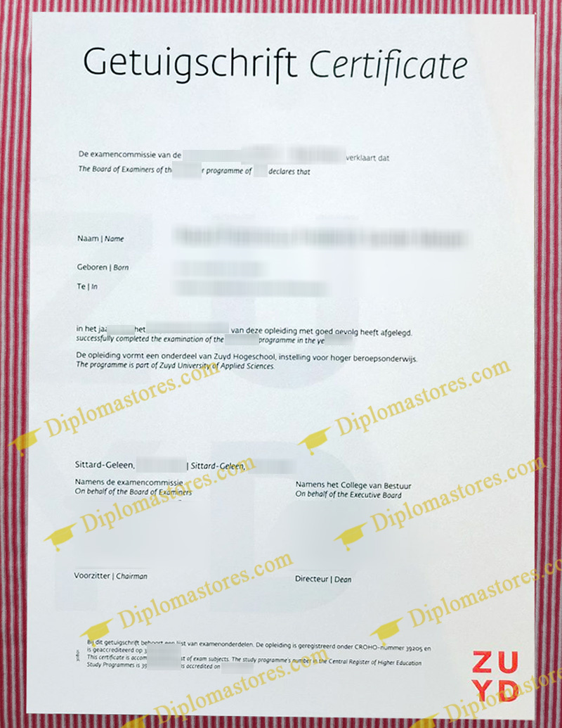 ZUYD Hogeschool Getuigschrift, ZUYD Hogeschool diploma,