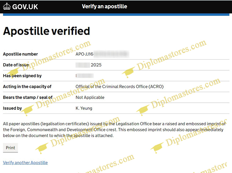verifiable UK apostille for ACRO certificate