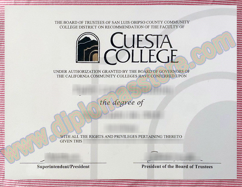Cuesta College diploma, Cuesta College degree,