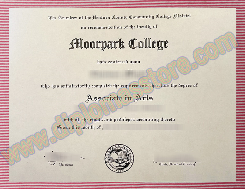 Moorpark College diploma, Moorpark College degree,
